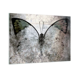 Cuadro sobre vidrio - Impresiones sobre Vidrio - Mariposa abstracta sobre el fondo de un adorno antiguo. - 100x70cm - En el estilo Art Nouveau - Decoración de pared moderna para salón y dormitorio ARTTOR