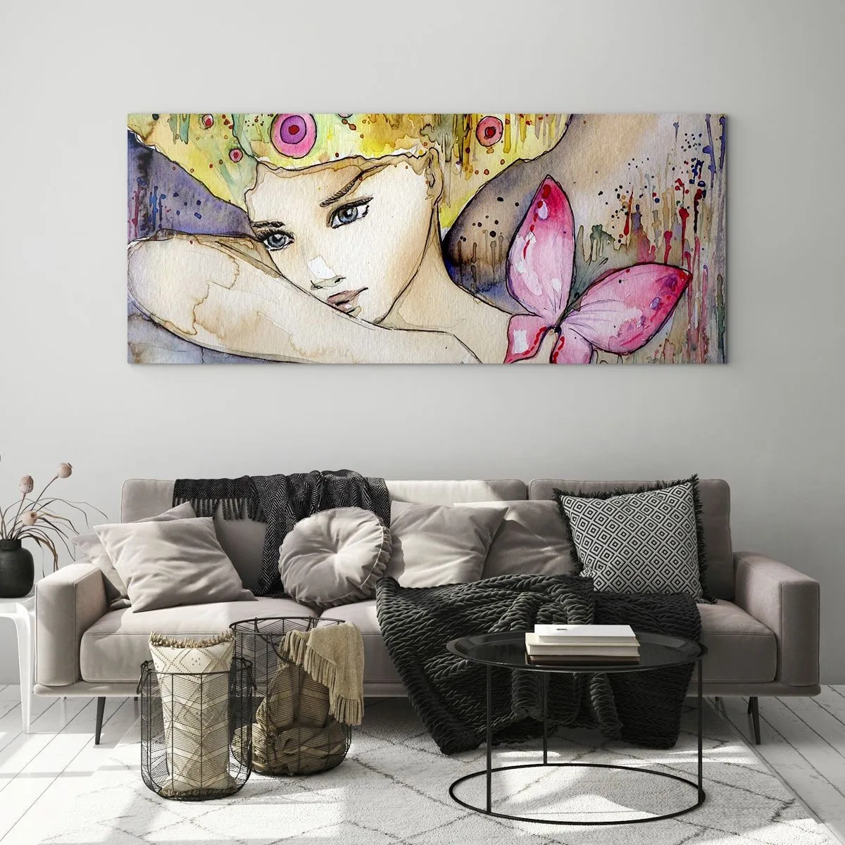 Cuadro sobre vidrio - Impresiones sobre Vidrio - Una princesa mariposa - 100x40 cm