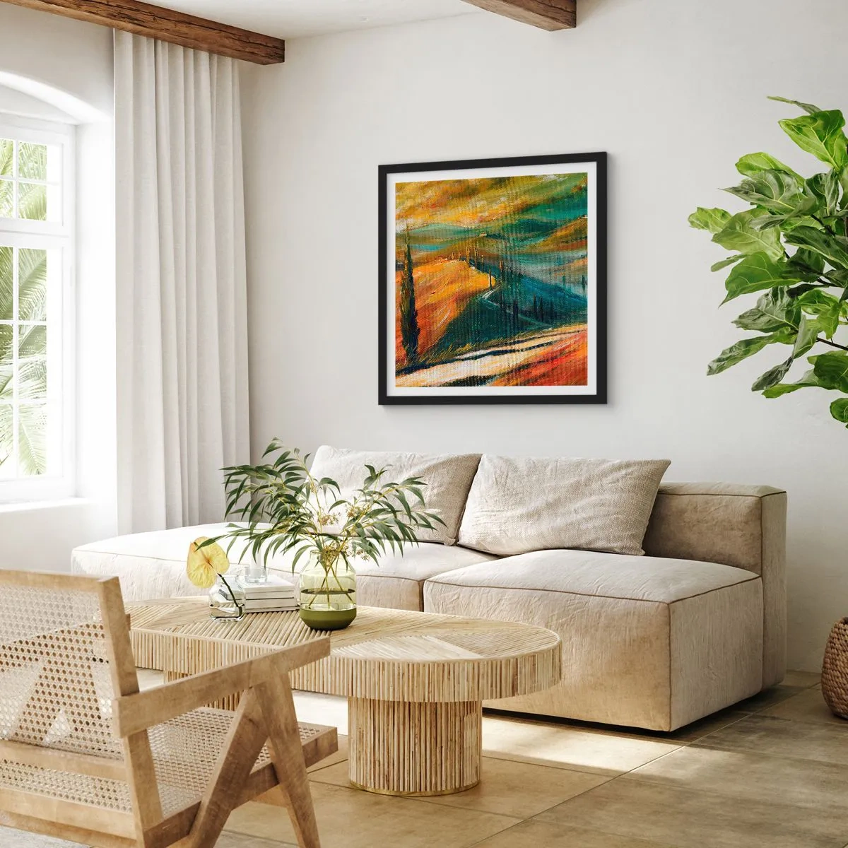 Póster en marco negro - Paisaje toscano - 30x30 cm