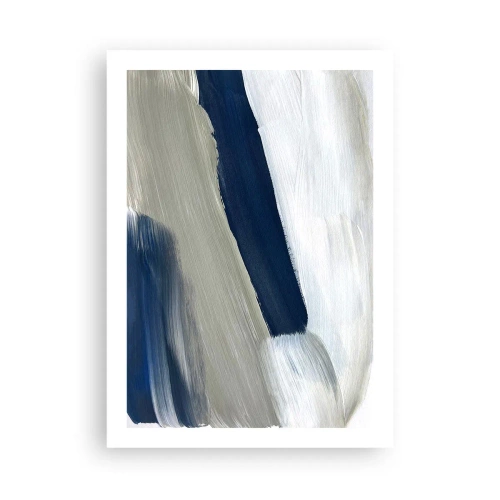 Póster - Pinceladas abstractas en tonos azul marino - 50x70cm - Encuentro con el blanco - Decoración de pared moderna para salón y dormitorio ARTTOR