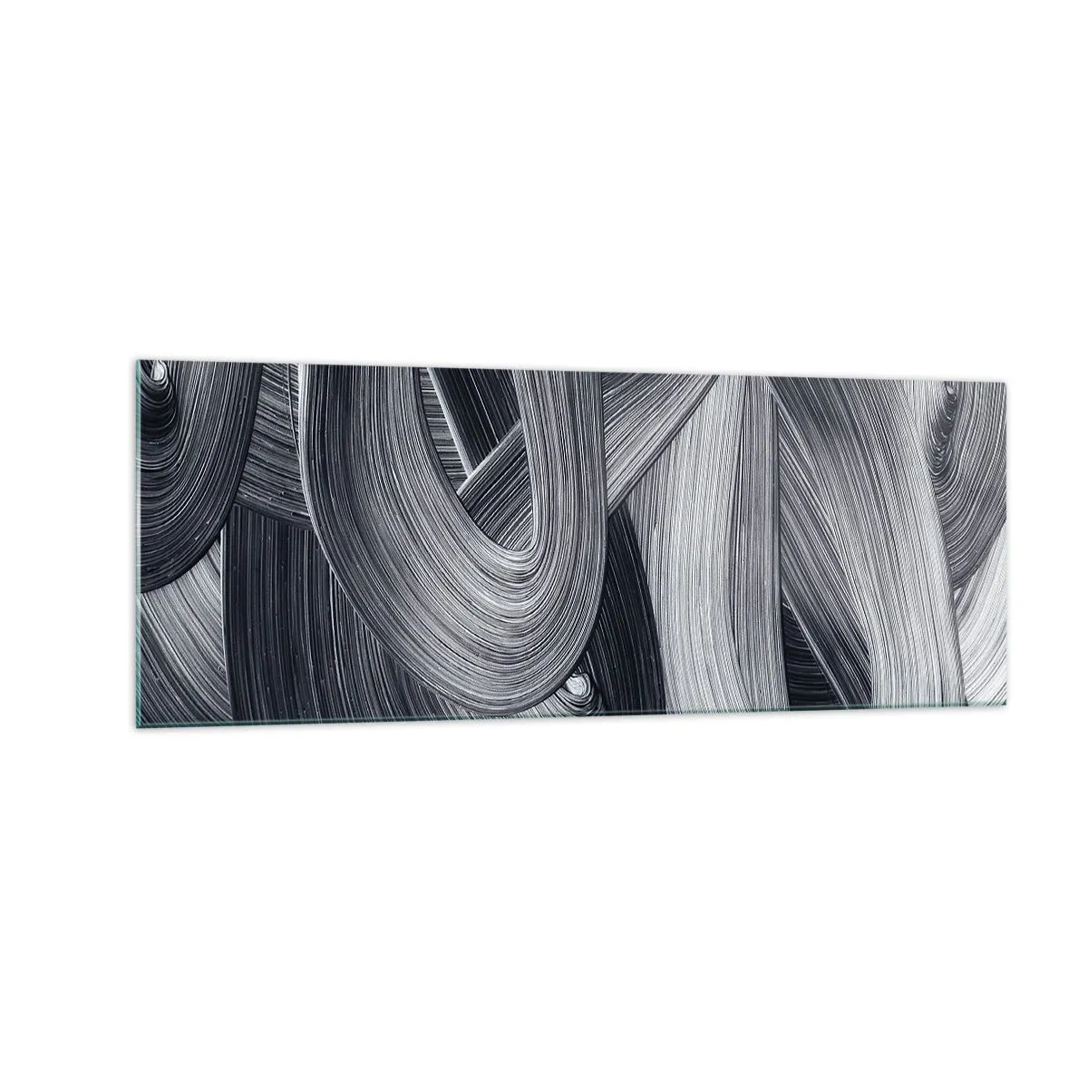 Cuadro sobre vidrio - Impresiones sobre Vidrio - Abstracción en blanco y negro con pinceladas dinámicas. - 140x50cm - La fluidez de la realidad - Decoración de pared moderna para salón y dormitorio ARTTOR
