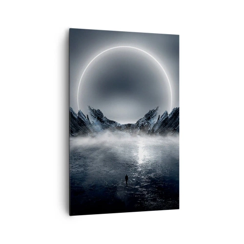 Cuadro sobre lienzo - Impresión de Imagen - Paisaje misterioso con un anillo de luz sobre las montañas. - 80x120cm - El final del cuento - Decoración de pared moderna para salón y dormitorio ARTTOR