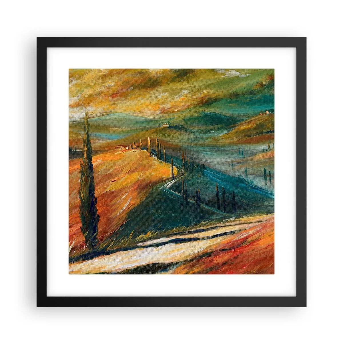 Póster en marco negro - Paisaje toscano - 40x40 cm