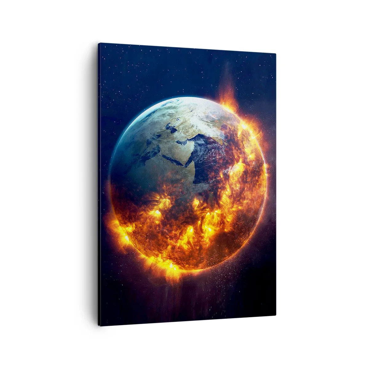 Cuadro sobre lienzo - Impresión de Imagen - El planeta Tierra en llamas en el espacio exterior - 50x70cm - La llama del apocalipsis - Decoración de pared moderna para salón y dormitorio ARTTOR