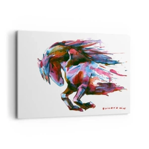 Cuadro sobre lienzo - Impresión de Imagen - Un caballo en colores abstractos dinámicos que simboliza la libertad. - 100x70cm - En éxtasis - Decoración de pared moderna para salón y dormitorio ARTTOR