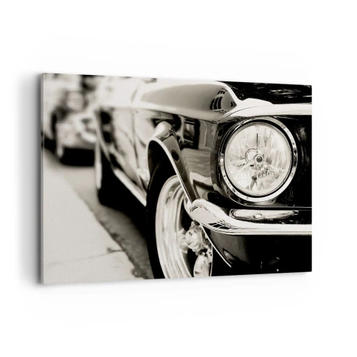Cuadro sobre lienzo - Impresión de Imagen - Un coche clásico icónico en elegante blanco y negro. - 100x70cm - Brillo perdurable - Decoración de pared moderna para salón y dormitorio ARTTOR