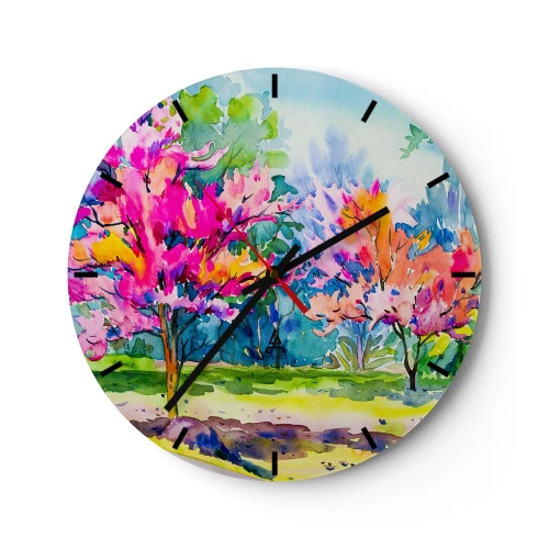 Reloj de pared - Reloj de vidrio - Un jardín de arco iris en el esplendor de la primavera - 40x40 cm