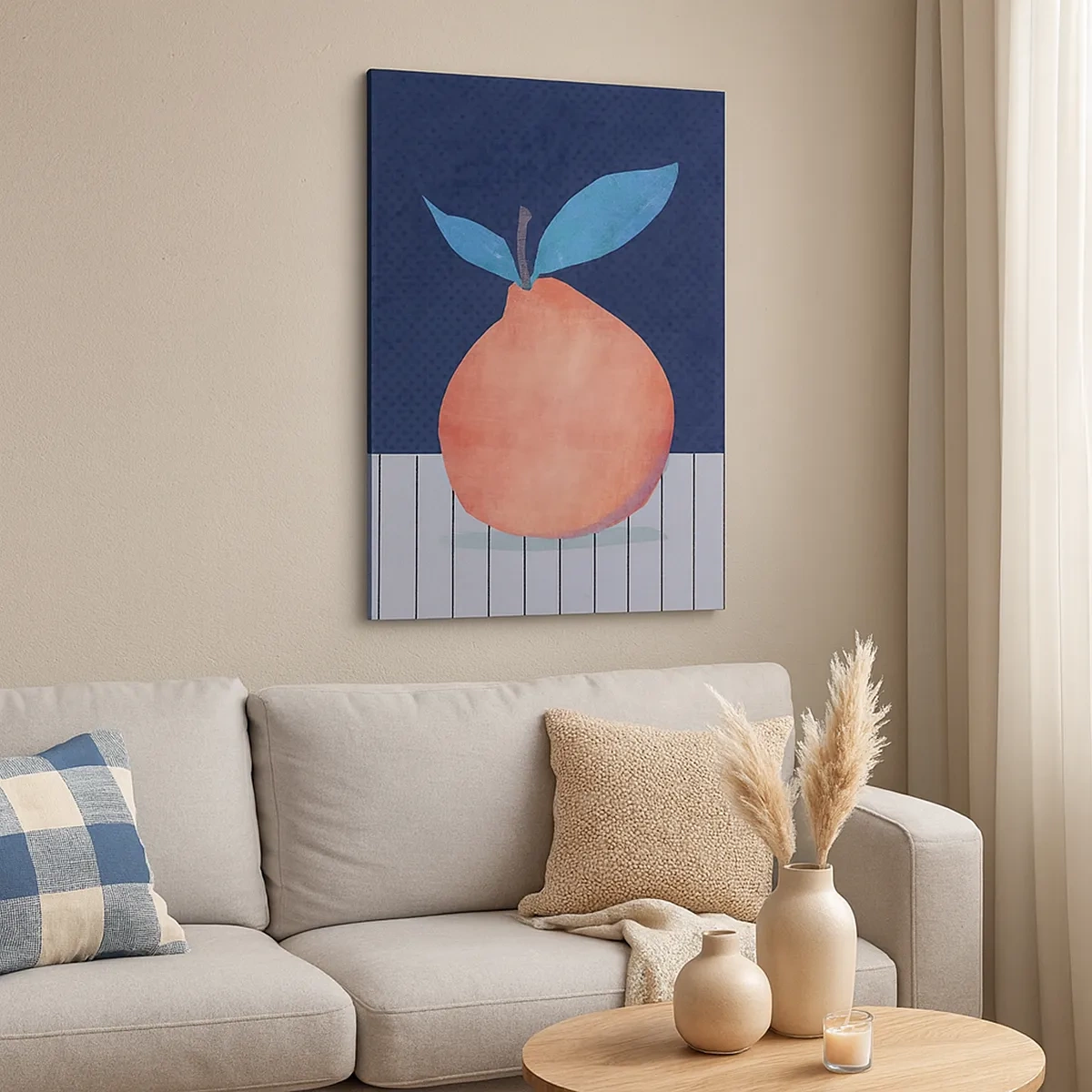 Cuadro sobre lienzo - Impresión de Imagen - Fruta abstracta sobre un fondo de colores contrastantes y líneas rectas. - 50x70cm - Convexidad y plano - Decoración de pared moderna para salón y dormitorio ARTTOR