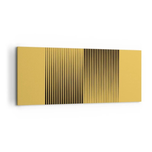 Cuadro sobre lienzo - Impresión de Imagen - Líneas negras verticales sobre un fondo amarillo - 120x50cm - Cuadrado de opuestos - Decoración de pared moderna para salón y dormitorio ARTTOR