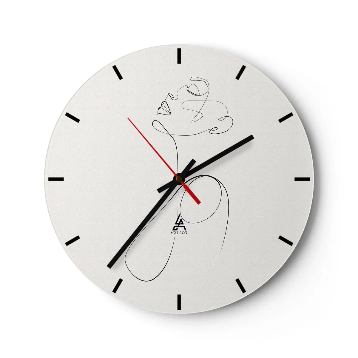 Reloj de pared - Reloj de vidrio - Un perfil femenino hecho con una línea negra sobre un fondo claro. - 30x30cm - En el bucle de los sueños - Decoración de pared moderna para salón, cocina y dormitorio ARTTOR