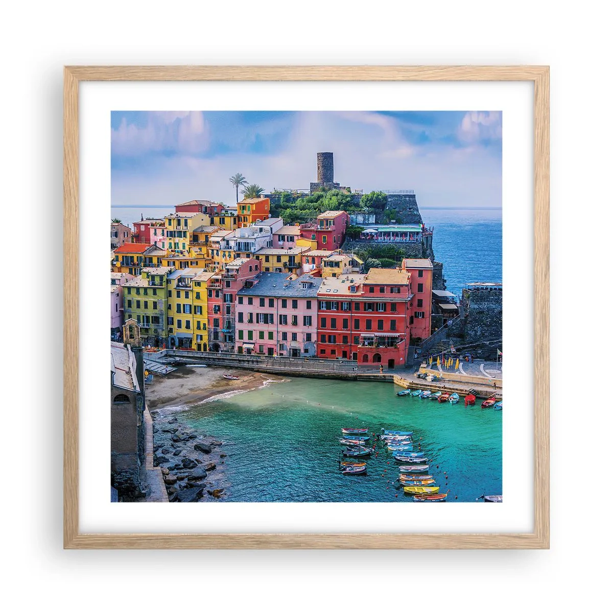 Póster en marco roble claro - Pueblo mágico del Mediterráneo - 50x50 cm