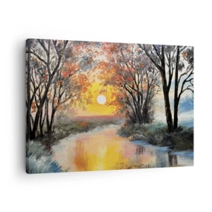 Cuadro sobre lienzo - Impresión de Imagen - Puesta de sol sobre el río en un paisaje otoñal - 70x50cm - Ambiente otoñal - Decoración de pared moderna para salón y dormitorio ARTTOR