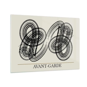 Cuadro sobre vidrio - Impresiones sobre Vidrio - Bucles y líneas vanguardistas negras sobre un fondo claro - 70x50cm - Salió espontáneamente - Decoración de pared moderna para salón y dormitorio ARTTOR