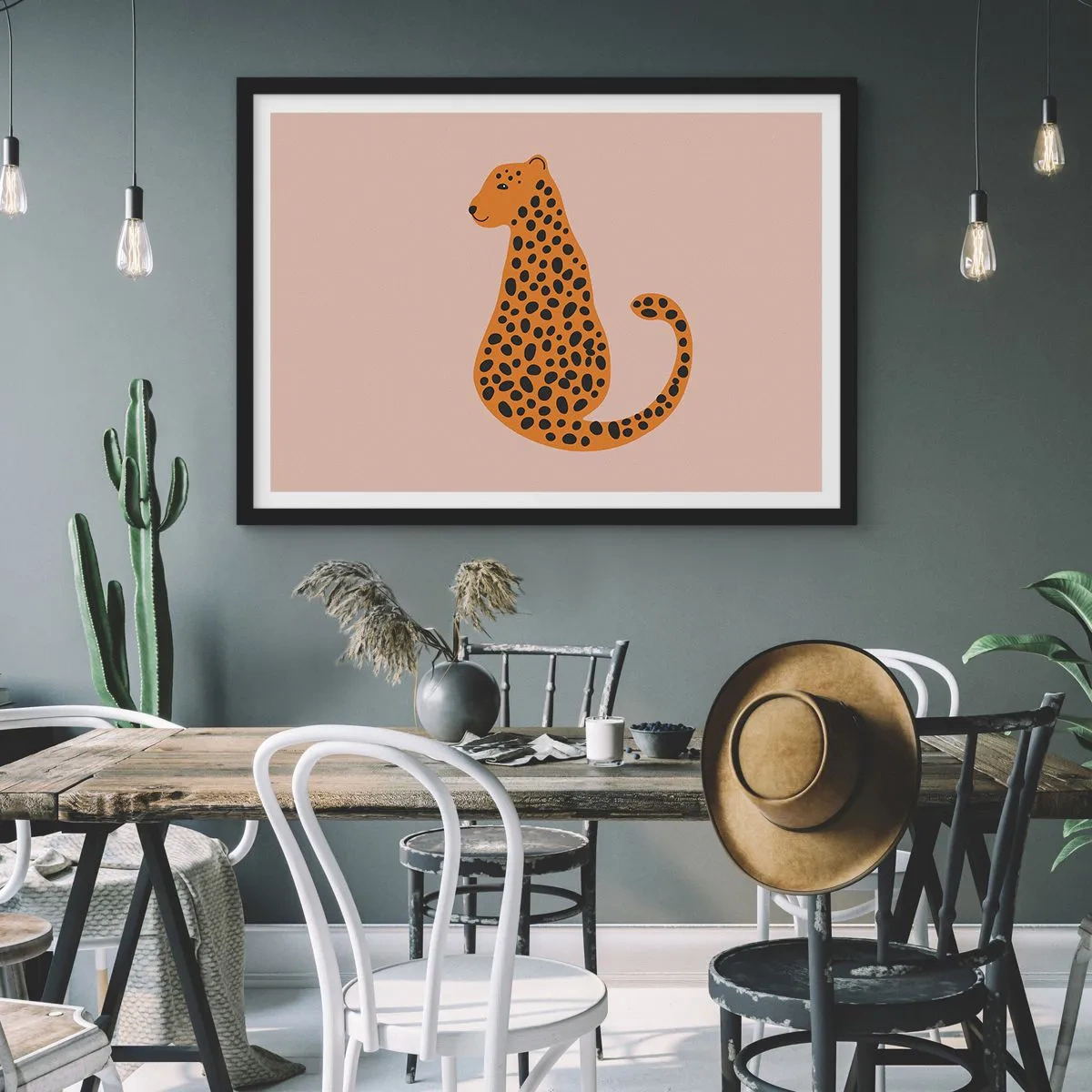 Póster en marco negro - El estampado de leopardo está de moda - 50x40 cm