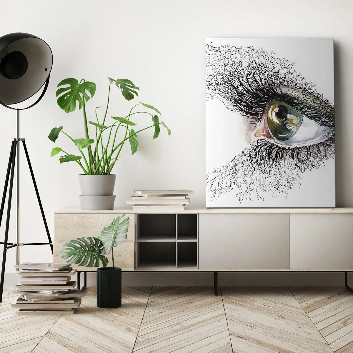 Cuadro sobre lienzo - Impresión de Imagen - Un ojo artístico con un iris de color verde amarillento y detalles intrincados. - 50x70cm - Mira directamente a tu alma - Decoración de pared moderna para salón y dormitorio ARTTOR