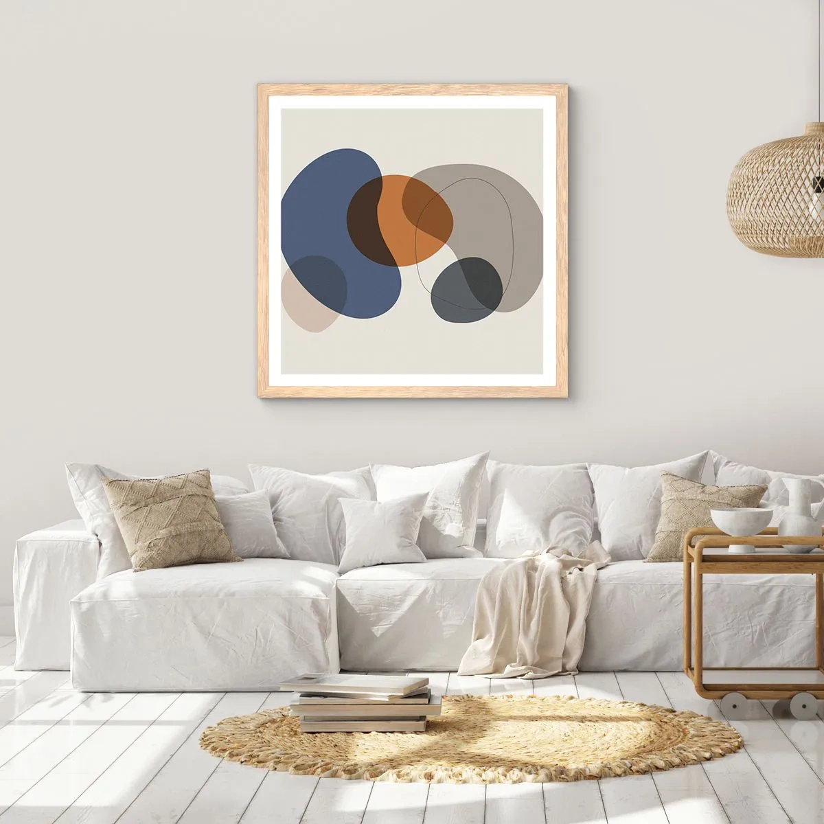 Póster en marco roble claro - Gotas de color - 50x50 cm