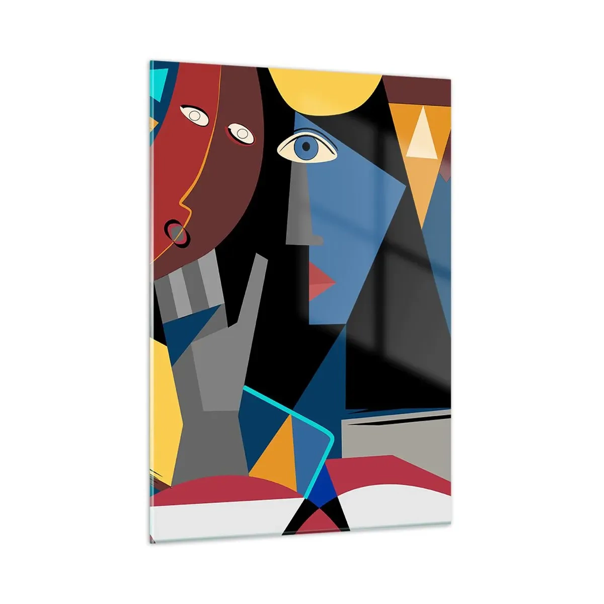 Cuadro sobre vidrio - Impresiones sobre Vidrio - Rostros cubistas en colores intensos - 50x70cm - Conversación cubista - Decoración de pared moderna para salón y dormitorio ARTTOR