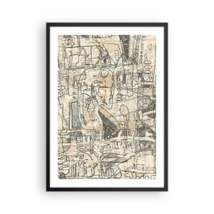 Póster en marco negro - Patrón geométrico abstracto en tonos beige y negro. - 50x70cm - A la espera de ser descifrado - Decoración de pared moderna para salón y dormitorio ARTTOR
