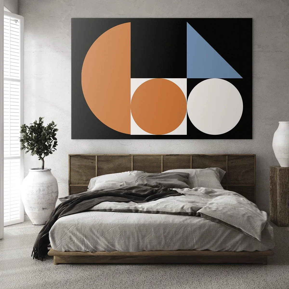 Cuadro sobre vidrio - Impresiones sobre Vidrio - Figuras geométricas en disposición abstracta - 70x50cm - Diseño con figuras - Decoración de pared moderna para salón y dormitorio ARTTOR