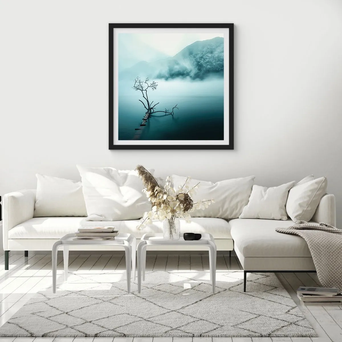 Póster en marco negro - Fuera del agua y de la niebla - 40x40 cm