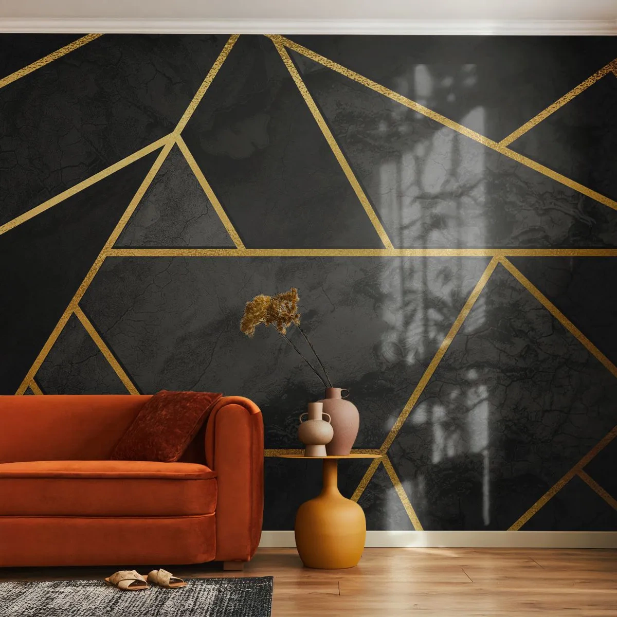 Fotomural Premium Sand - Oscuridad y brillo - Abstracción, Pedazo, Patrón moderno - 200x140 cm