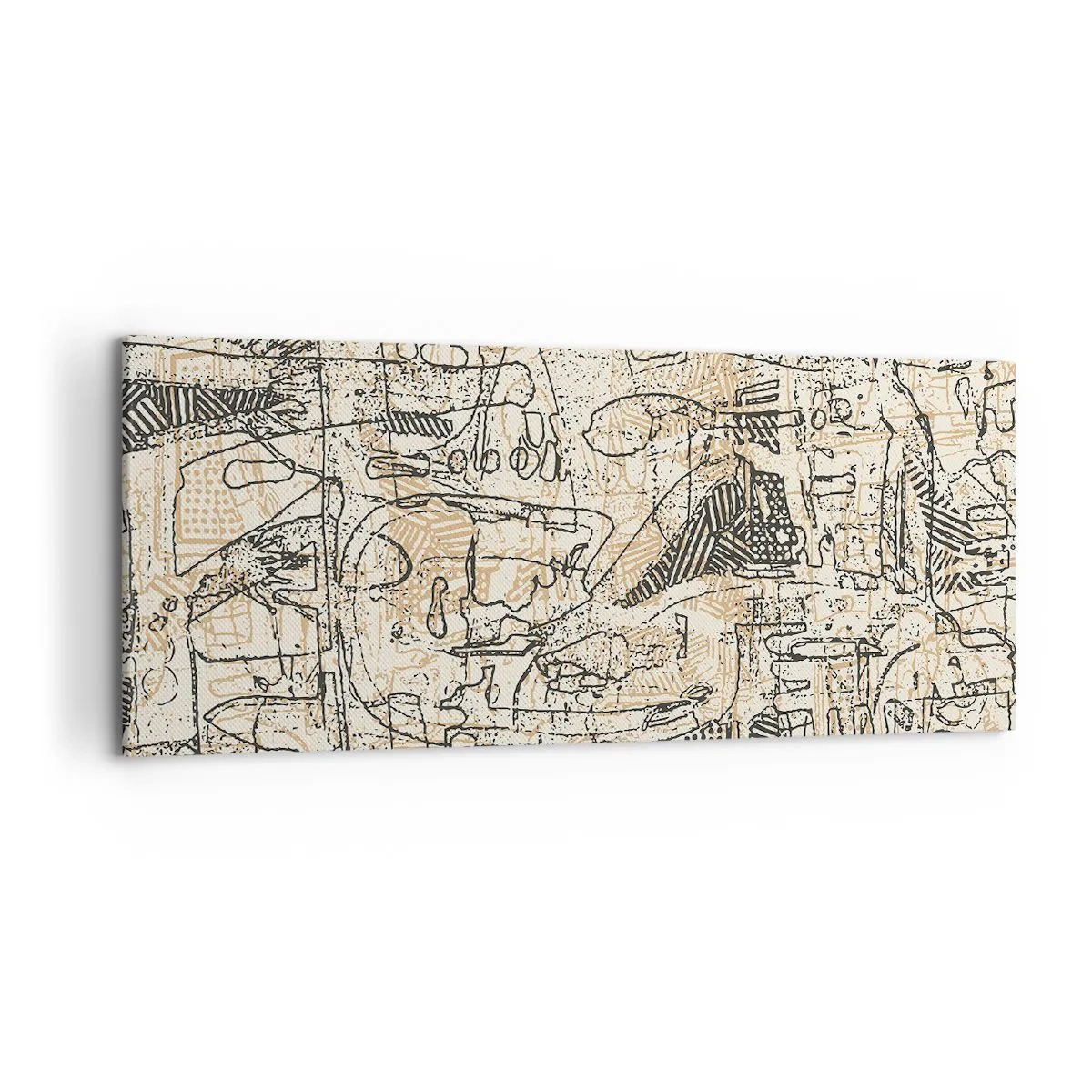 Cuadro sobre lienzo - Impresión de Imagen - Patrones y líneas abstractas sobre un fondo beige - 120x50cm - A la espera de ser descifrado - Decoración de pared moderna para salón y dormitorio ARTTOR