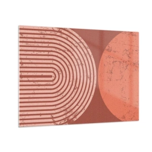 Cuadro sobre vidrio - Impresiones sobre Vidrio - Gráfico geométrico de color óxido con un semicírculo y un círculo. - 70x50cm - Estrecha relación - Decoración de pared moderna para salón y dormitorio ARTTOR