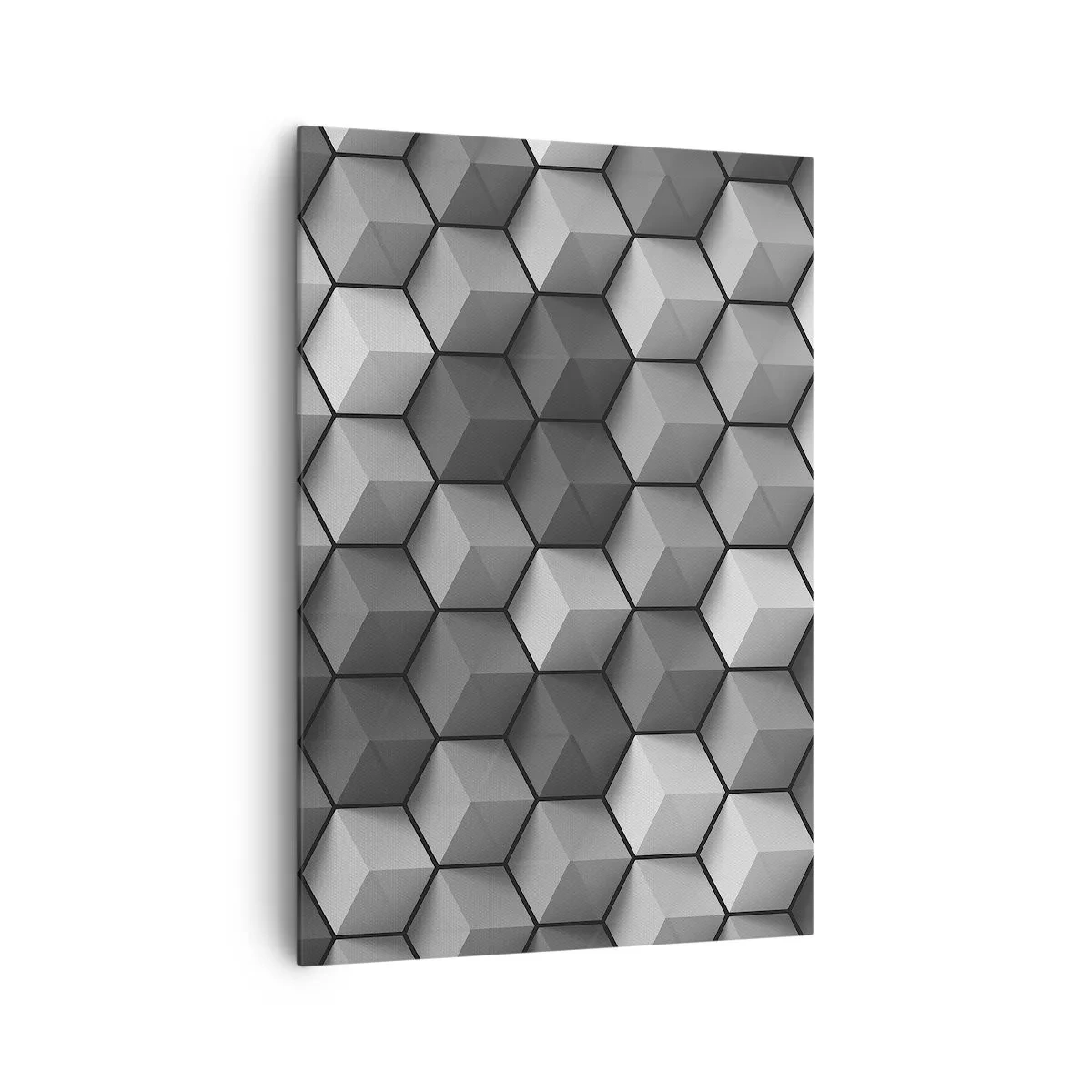 Cuadro sobre lienzo - Impresión de Imagen - Composición geométrica de cubos en tonos grises y negros. - 70x100cm - Rompecabezas cubista - Decoración de pared moderna para salón y dormitorio ARTTOR