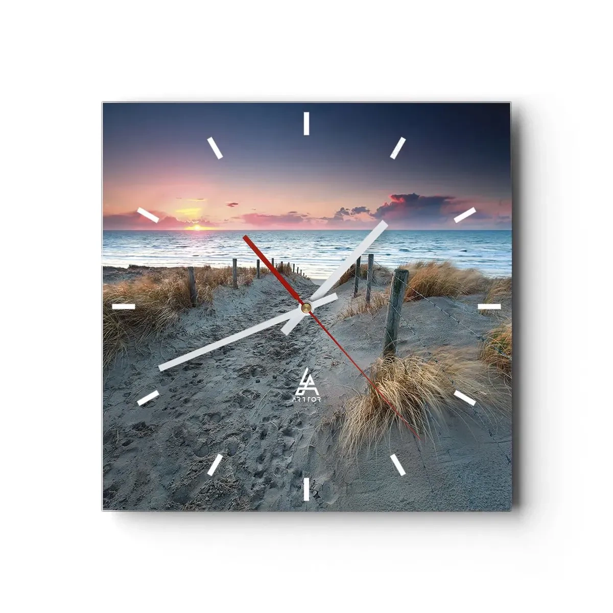 Reloj de pared - Reloj de vidrio - Camino que conduce a la playa al atardecer - 30x30cm - Se derramó un arco iris de luminosidad.... - Decoración de pared moderna para salón y dormitorio ARTTOR