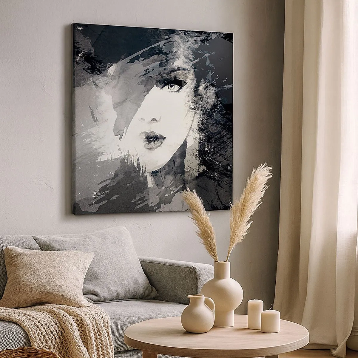 Cuadro sobre lienzo - Impresión de Imagen - Tras un velo gris - 30x30 cm