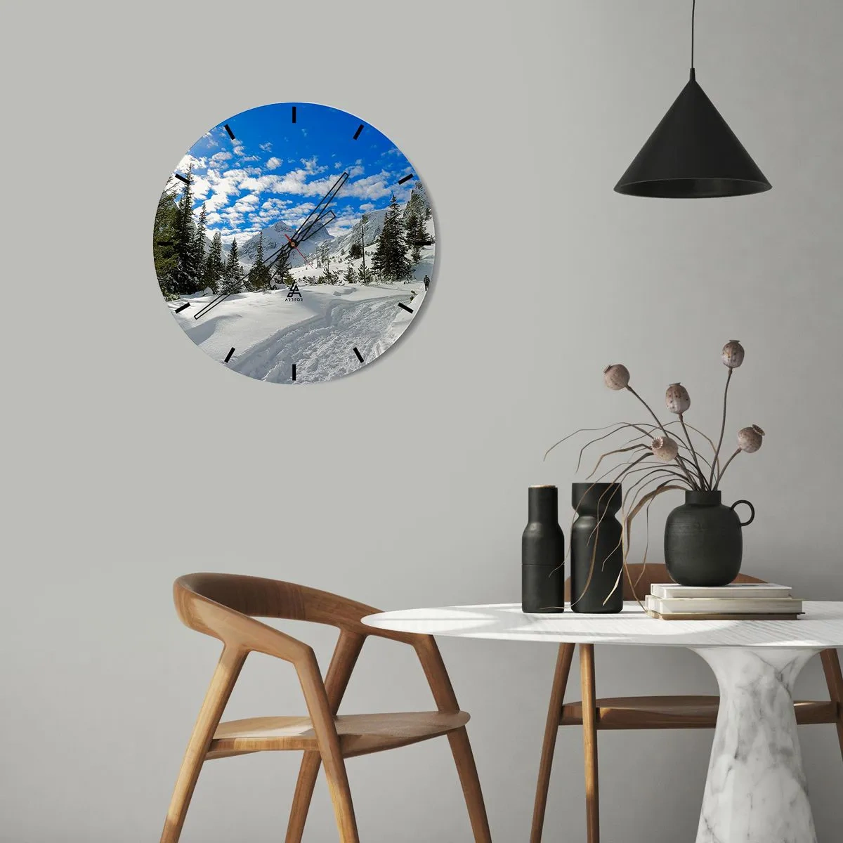 Reloj de pared - Reloj de vidrio - Nieve y sol - 30x30 cm