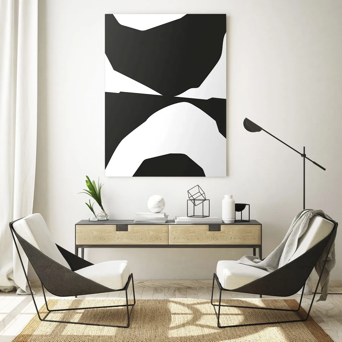 Cuadro sobre vidrio - Impresiones sobre Vidrio - Patrón de contraste abstracto en blanco y negro - 80x120cm - Positivo-negativo - Decoración de pared moderna para salón y dormitorio ARTTOR
