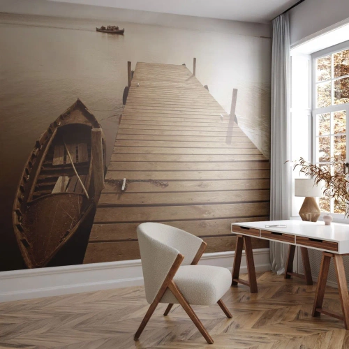 Fotomural personalizado Premium Sand - La auténtica paz - Paisaje, Lago, Puente de madera