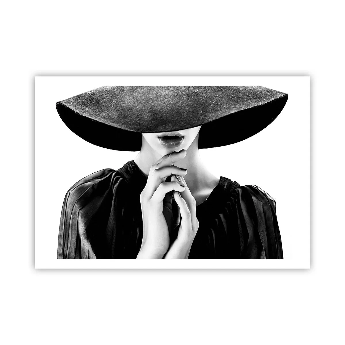 Póster - Mujer elegante con un gran sombrero en tonos blanco y negro. - 100x70cm - Belleza oculta - Decoración de pared moderna para salón y dormitorio ARTTOR