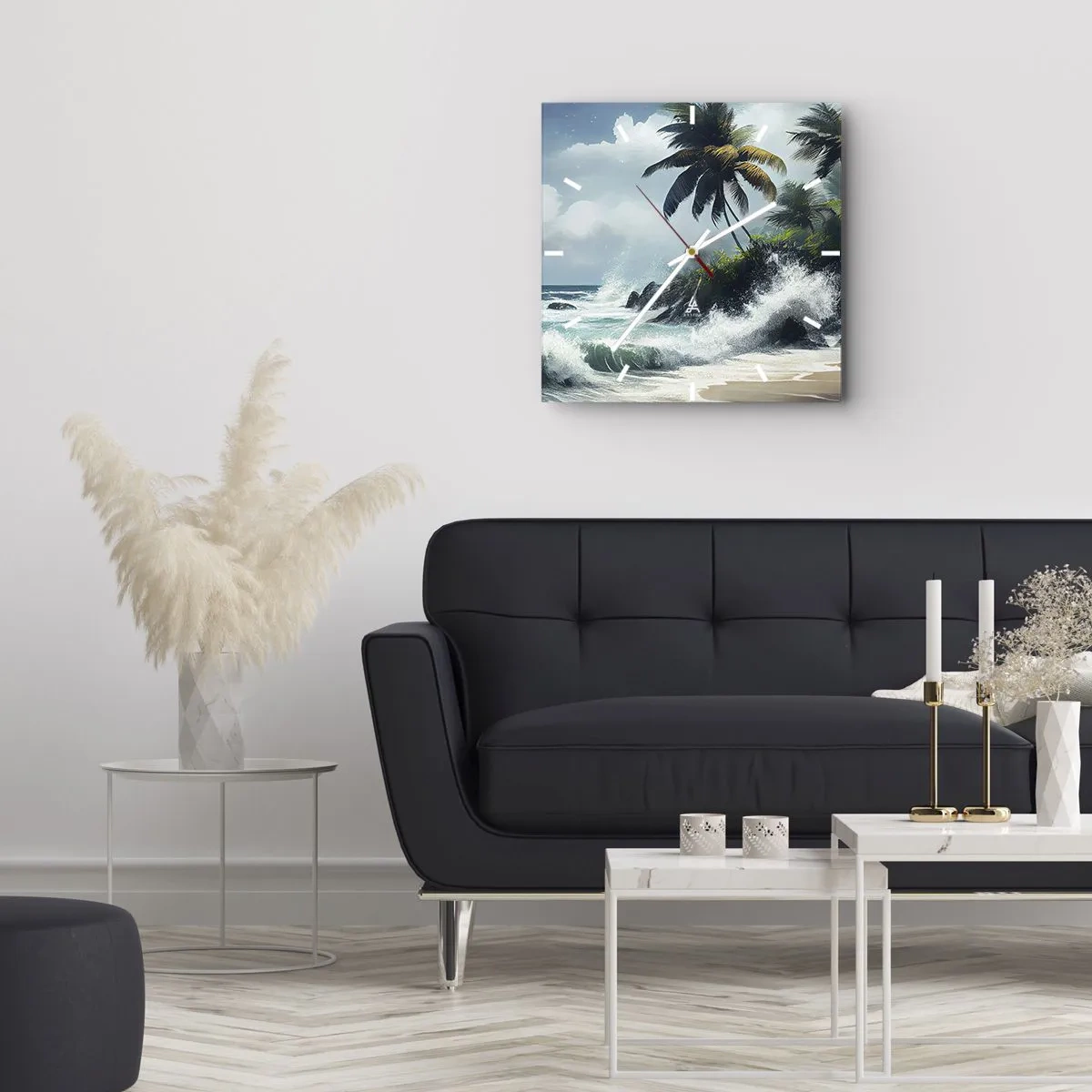 Reloj de pared - Reloj de vidrio - En una costa tropical - 40x40 cm