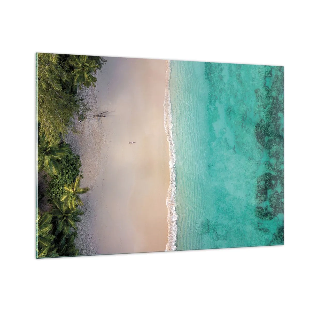 Cuadro sobre vidrio - Impresiones sobre Vidrio - Vista aérea de una playa tropical y mar turquesa. - 100x70cm - Playa del paraíso - Decoración de pared moderna para salón y dormitorio ARTTOR