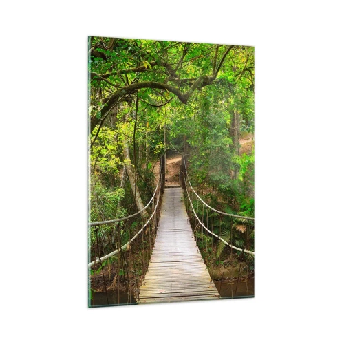 Cuadro sobre vidrio - Impresiones sobre Vidrio - Un puente colgante rodeado de una selva tropical verde. - 80x120cm - Porque la vid crece en el jardín - Decoración de pared moderna para salón y dormitorio ARTTOR