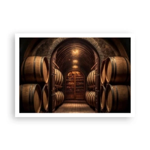 Póster - Bodega con barriles de madera y estantes para vinos. - 100x70cm - Sótano atmosférico - Decoración de pared moderna para salón y dormitorio ARTTOR