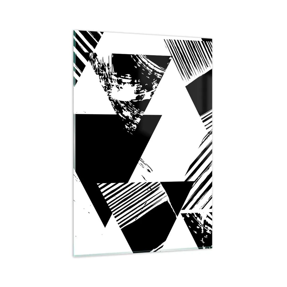 Cuadro sobre vidrio - Impresiones sobre Vidrio - Patrones geométricos en forma minimalista en blanco y negro. - 80x120cm - Una lluvia de triángulos - Decoración de pared moderna para salón y dormitorio ARTTOR