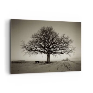 Cuadro sobre lienzo - Impresión de Imagen - Un árbol solitario en un campo sepia - 120x80cm - De aquí a la eternidad - Decoración de pared moderna para salón y dormitorio ARTTOR