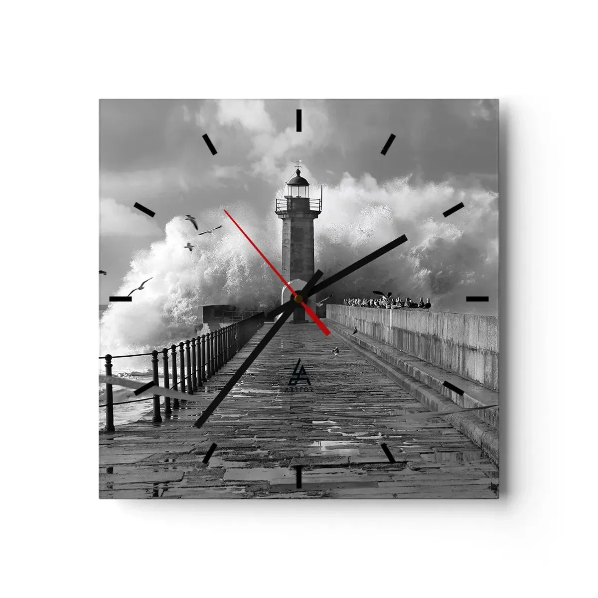 Reloj de pared - Reloj de vidrio - Un faro rodeado de olas durante una tormenta. - 30x30cm - Audaz - Decoración de pared moderna para salón y dormitorio ARTTOR