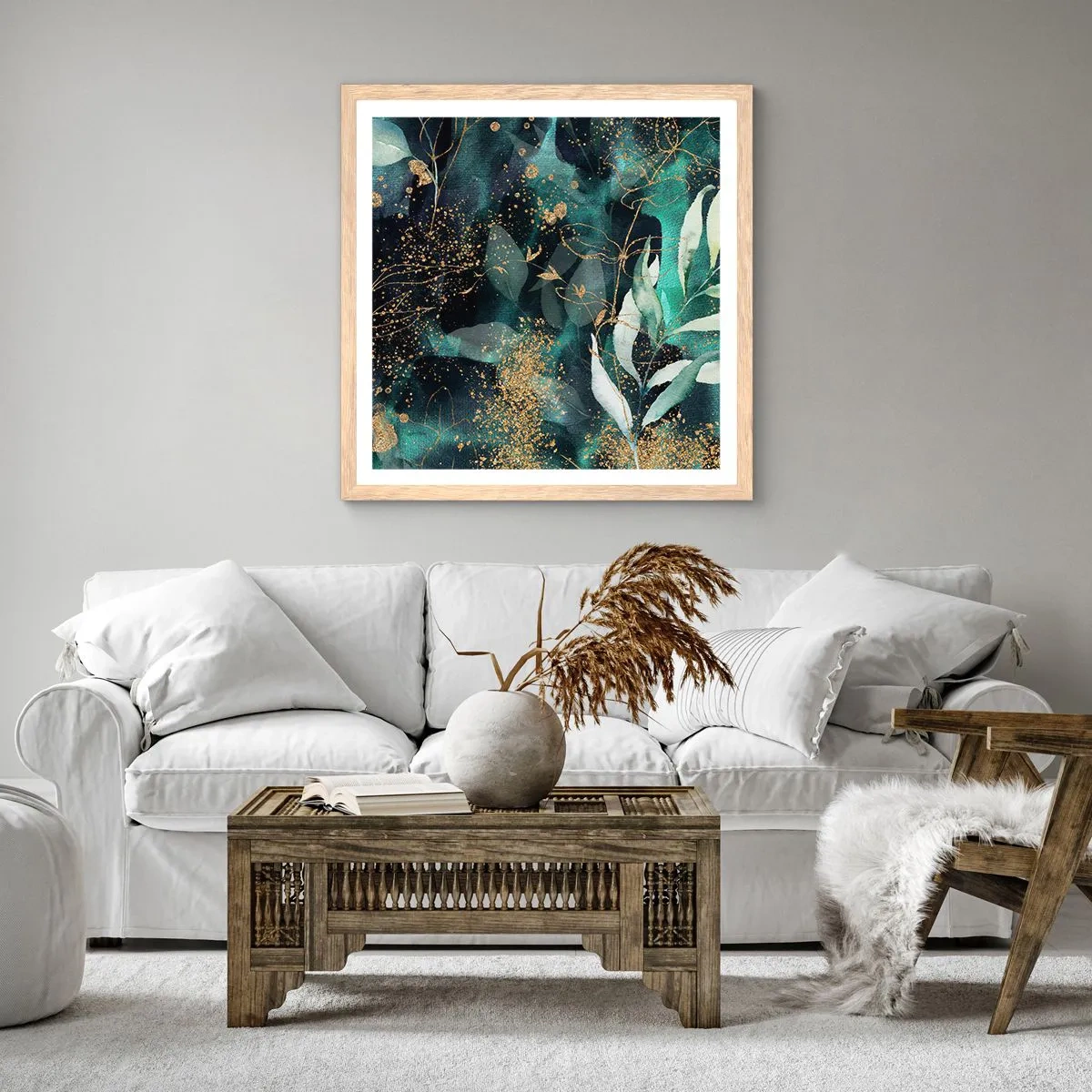 Póster en marco roble claro - Jardín encantado - 40x40 cm
