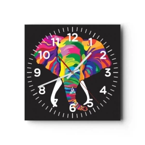 Reloj de pared - Reloj de vidrio - El elefante al que le gustaba bañarse en el arco iris - 40x40 cm