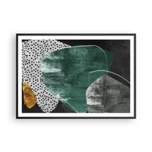 Póster en marco negro - Composición abstracta con formas verdes y patrones de puntos. - 100x70cm - Abstracción colorista con un copo de oro - Decoración de pared moderna para salón y dormitorio ARTTOR