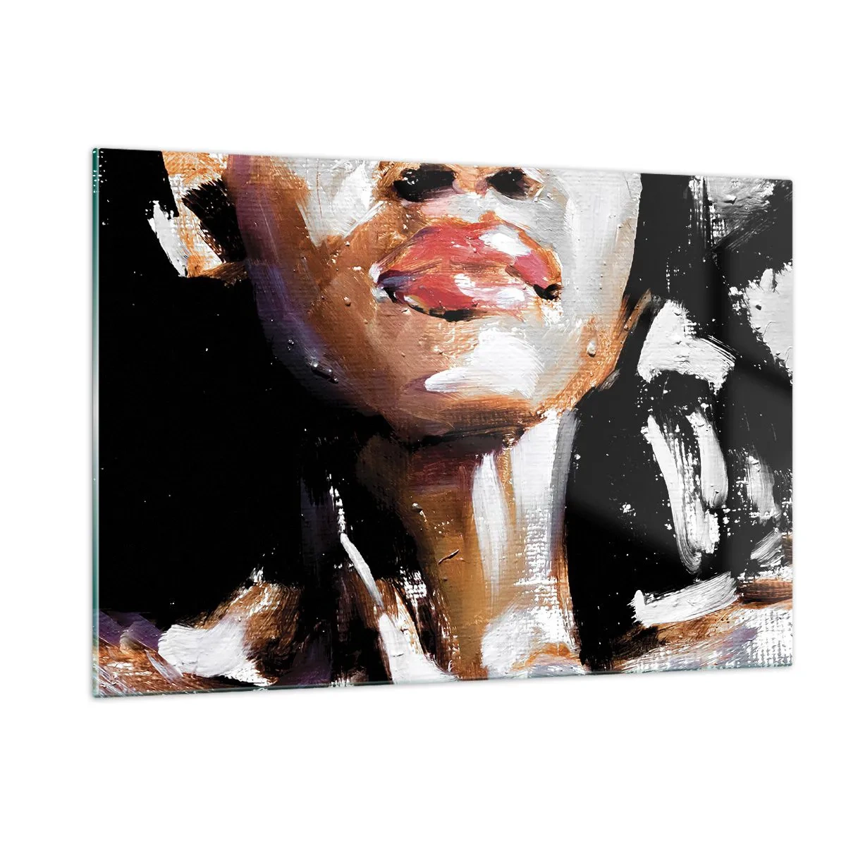Cuadro sobre vidrio - Impresiones sobre Vidrio - Primer plano de un retrato colorido de una mujer en un estilo expresivo. - 120x80cm - Orgullo sin prejuicios - Decoración de pared moderna para salón y dormitorio ARTTOR