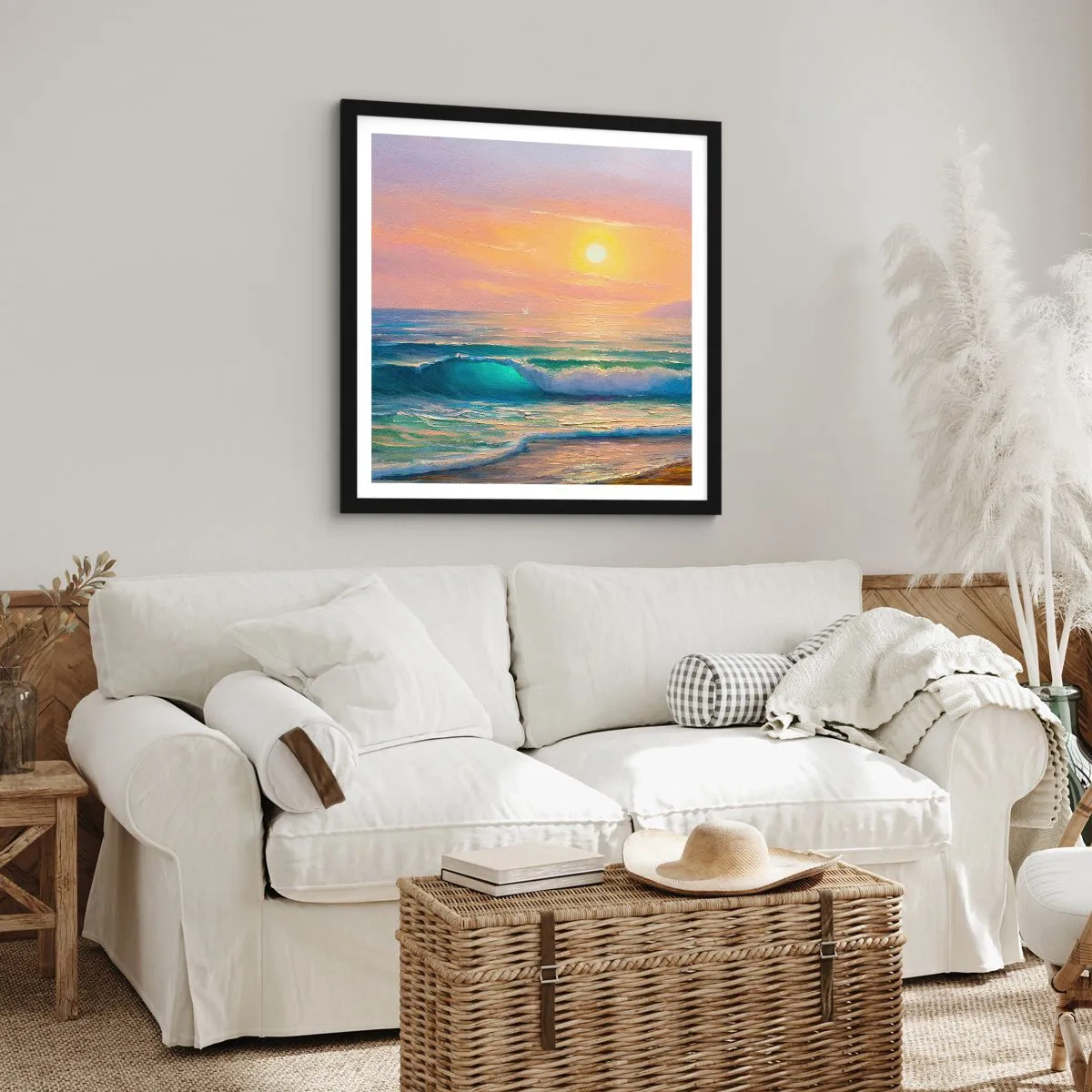 Póster en marco negro - El canto turquesa de las olas - 50x50 cm