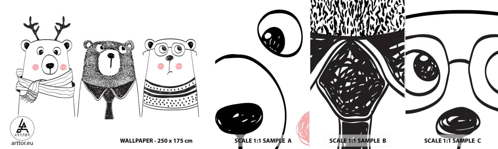 Muestra De Fotomural Standard Eco - Tres osos - Para niños, Oso, Ilustración - 100x30 cm