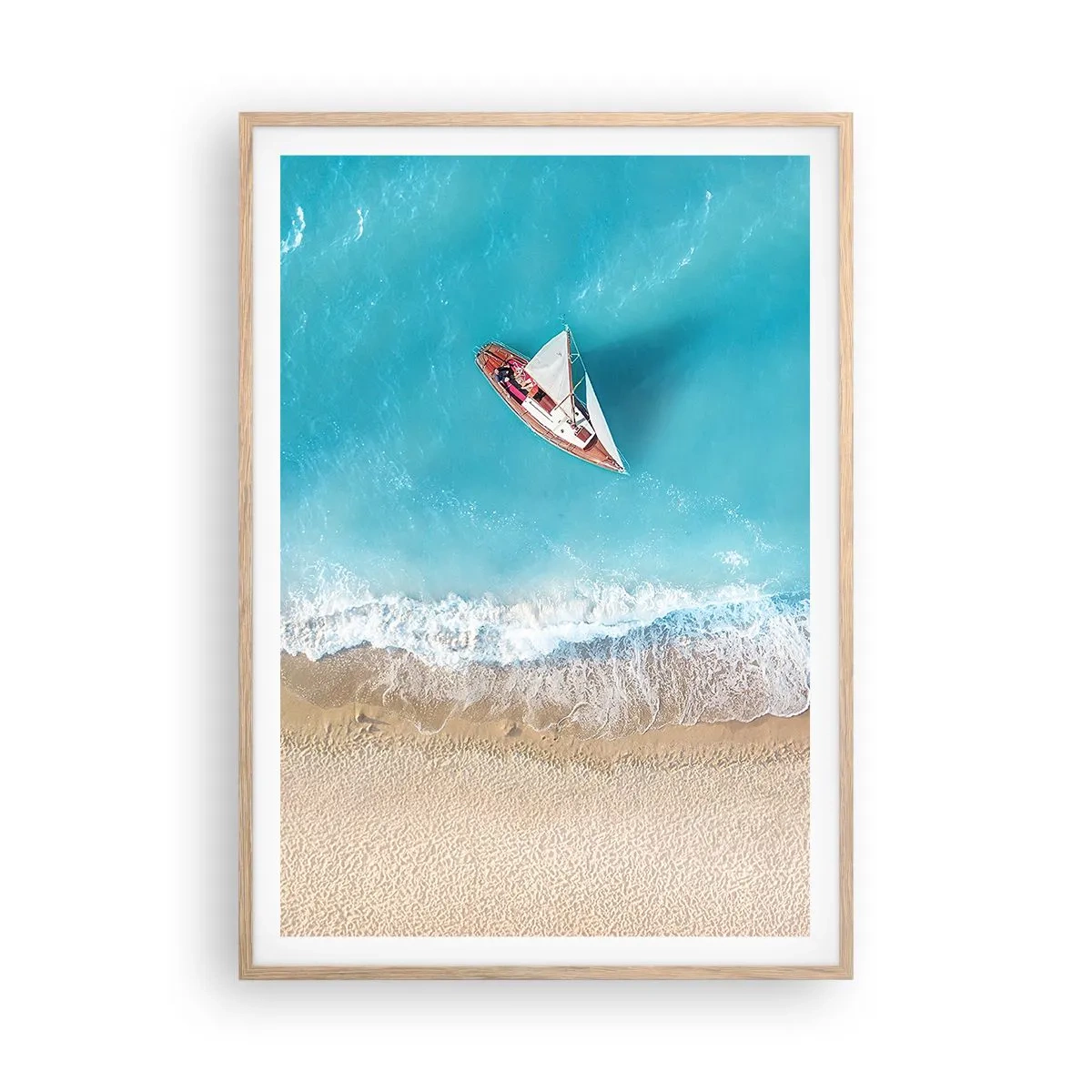 Póster en marco roble claro - Frontera celeste y dorada - 70x100 cm