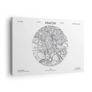 Cuadro sobre lienzo - Impresión de Imagen - Un mapa de Cracovia en estilo minimalista - 70x50cm - Anatomía de Cracovia - Decoración de pared moderna para salón y dormitorio ARTTOR