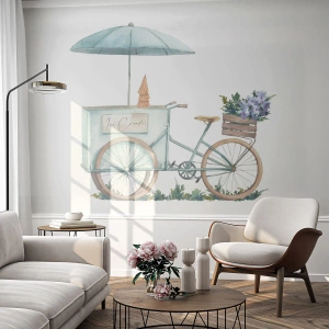 Fotomural Autadhesivo Deluxe Sticker - Dulce recuerdo del verano - Pastel, Helado, Bicicleta - 150x105 cm